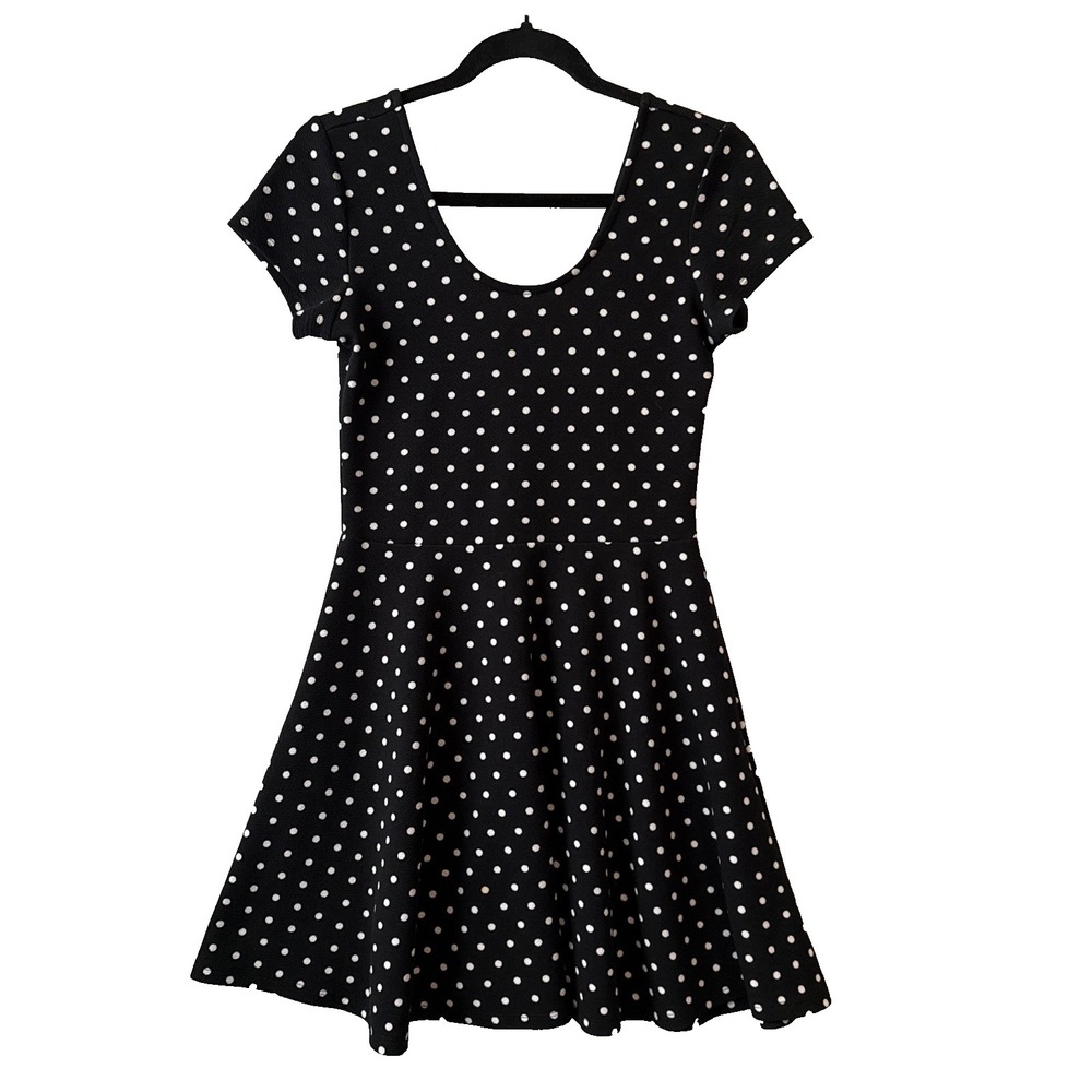 Planet Gold Polka Dot Scoop Neck Back A Line Stretch Dress M Skater Punk Goth